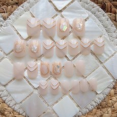 유니스뮬라 네일팁 투명젤 핑크베이지 자개 라인 숏팁 U134, 1개, 누드베이지