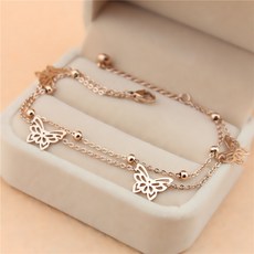 한일 패션 나비 이중 팔찌 여자 티타늄 도금 18K 로즈 골드 백합 학생 청신 배합 액세서리 선물, 나비 더블 팔찌, 1개