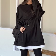 로로텐 밑단 언발 레이어드 무지 맨투맨 긴팔 오버핏 여성 빅사이즈