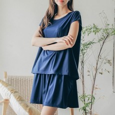 글램공감 국산 앤디 라운드넥 반팔투피스 여름파자마 홈웨어 상하세트