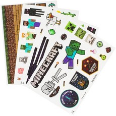 Fun Express 멀티컬러 마인크래프트 아이콘 가젯 데칼 23.5cm x 17.1cm(9.25인치 6.75인치) (4장) - 생일 테마 파티 선물 및 선물로 적합, [미국수입 정품] 멀티컬러 마인크래프트 아이콘 가젯 데