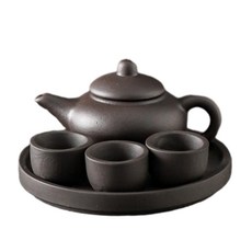 迷你指尖壺茶寵擺件, 一壺三杯 盤 紫泥扁復, 1個