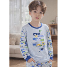트라이 아동용 무형광 순면 실내복 스쿨버스 상하의 세트