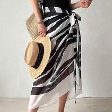 네모엔룩 비치커버업 여성용 쉬폰 나염 패턴 바캉스 비키니 커버 시스루 랩 레이어드 비치웨어 스커트