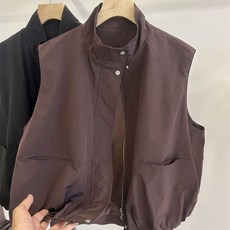 ORZQU 여름 여성 루즈핏 하이넥 카고 톱 심플 코디 베스트 아우터