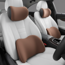 차량용 메모리폼 머리받침 등받이 쿠션 세트, 1세트, 브라운