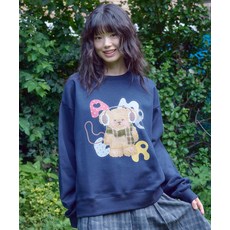 엠블러 AMBLER Winter puppy 아플리케 자수 맨투맨 티셔츠 AMM1313 네이비