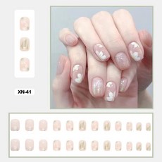 여름 요정 꽃 패턴 네일 아트 인조 손톱 접착 핑크 보라색 짧은 웨어러블 착용 도구 포함 24개, [27] XN-41