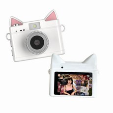 고양이 미니 카메라 목걸이 초소형 카메라 키링 1080P 64GB 메모리 카드 증정, 흰색