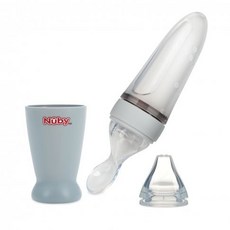 NUBY 直立式矽膠餵食器 二階段組 四個月以上寶寶適用 (灰色), 1個, 直立式矽膠餵食器二階段組 灰