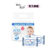 BZU BZU 嬰幼兒濕巾 80抽x2包 純水溫和 親膚設計, 1個, 99.9%抗菌