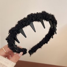 DFMEI 高級感毛線纏繞波浪髮箍女高顱頂頭箍洗臉壓發碎髮整理髮卡頭飾秋, 1個, 黑色毛團:如圖