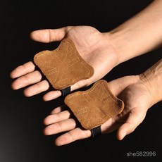 牛皮健身手套助力帶護腕護掌組：引體向上硬拉單槓握力輔助練背運動護具, 雙層牛皮【四指共工棕】,M碼【一對裝】, 1個
