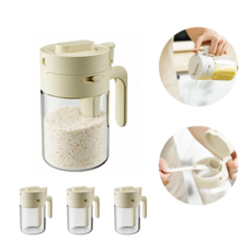 SMABAT 양념통 세트 유리 양념통 300ml 밀폐 조미료통 세트 스푼 포함, 베이지, 4개