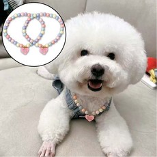 치트몰 1+1 고양이 강아지 캔디 비즈 목걸이, 1세트, 하트
