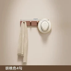 壁掛式衣帽架 免打孔玄關置物架, 四鉤 胡桃色, 1個