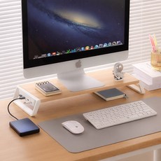 차르미콜 모니터 받침대 USB허브 4구 2.0포트 책상정리 키보드수납 스탠드, 원목색