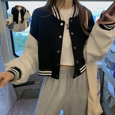 바시티자켓 여성 바시티 스타디움 1컬러 배색 베이직 크롭자켓