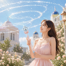 디앤제이 공주 요술봉 자동 회오리 분수 물총, 1개, 블루앤핑크