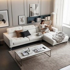 자네트 로마노 4인용 카우치 가죽쇼파 (3인용+카우치) 4인용쇼파, B형 화이트