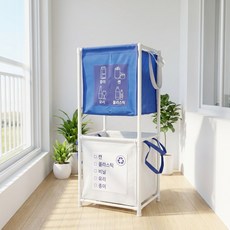홈치치 재활용 분리수거함 2단 100L, 화이트+블루