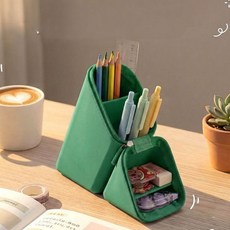 뿌리담 실리콘 스탠드 필통 대학생 세우는 펜꽂이 케이스, 1개, 그린