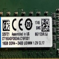 Crucial 16GB DDR4 2400MHz PC4-19200 DIMM 데스크탑 메모리 RAM 1x(CT16G4DFD824A)용, 1개