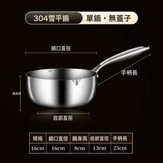 DFMEI 304不鏽鋼奶鍋無塗層泡麪鍋三層鋼跨境家用寶寶輔食雪平鍋, 1個, 16cm單鍋【304三層鋼材質】, 如圖