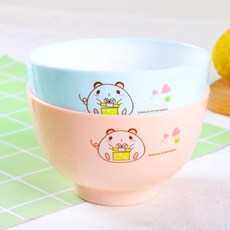 兒童碗防摔寶寶喫飯碗卡通可愛喫麵碗清新可愛米飯碗湯碗塑料無毒, 中號粉色+藍色, 1個