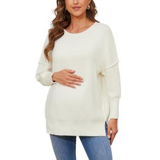 Liu & Qu 여성용 임산부 오버사이즈 스웨터 티셔츠 가을 크루넥 배트윙 긴소매 풀오버 임산부 상의 아이보리 L