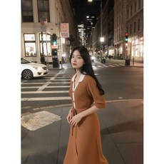 자주 [JAJU] 베이지 여 카라 니트 반팔 원피스 J132401001 753472