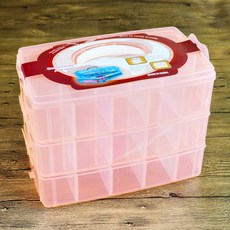 特大號三層透明手提塑料收納箱 飾品玩具儲物配件化妝品車模盒子, 桔色,特大號三層, 1個