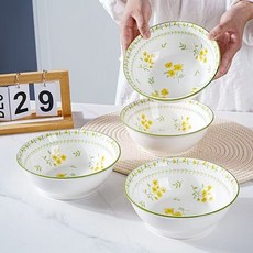 Siemzon 도자기 라면그릇 떡국 국물 덮밥 17cm 다용도 4인 가정용 식기 세트, 4개, 혼합 색상 4개, 혼합 색상