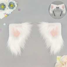 전동고양이귀머리띠 움직이는고양이귀 코스프레헤어밴드 충전식코스튬, 흰색 가루 이어팁 (전기 귀띠 필수)