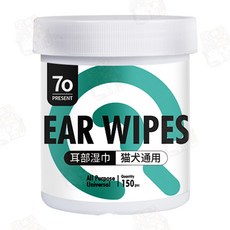 70 PRESENT 寵物耳部濕巾, 1個, 耳部清潔(1罐/150片)