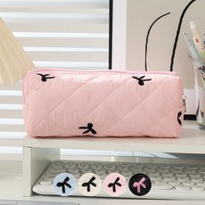 감성픽 러블리 리본 필통 가로형 파우치, 1개, 핑크