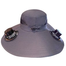 太陽能USB充電風扇帽，雙風扇透氣網紗遮陽帽，可調節帽圍戶外涼風帽, 深灰