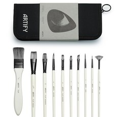 Artify 페인트 브러시 세트 10개들이 붓 세트 수채화 유채 유화 아크릴 구쉬 그림 나일론제 페인트 화필 페인트 브러쉬 케이스 포함 원형 평형 원두 부채꼴 붓 화재 화이트, 1개, 상세페이지 참조