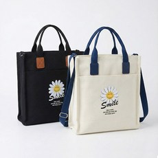 언즈 스마일 데이지 카보 보조 가방 숄더백 에코백 제작 학원 피크닉 캔버스백, 카보 아이보리, 1개