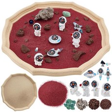 WEBEEDY 우주 테마 젠 가든 키트 화성 탐험 데스크탑 젠 가든 트레이 포함 우주 비행사 UFO 로켓 피규어 및 레드 샌드 사무실 홈 테이블 탑 장식 선물 31.9, WEBEEDY 우주 테마 젠 가든 키트 화성 탐험 데스