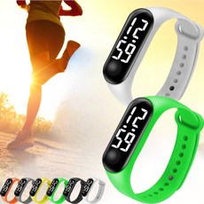 프리소 초경량 LED 건강 방수 스포츠 손목 시계 밴드형, 그린+화이트