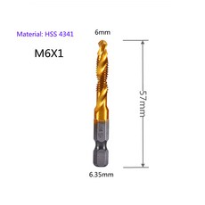 탭 드릴 비트 육각 생크 기계 핸드 티타늄 코팅 HSS 드릴링 나사 금속 목공 도구 6 개, M6 1, 1개