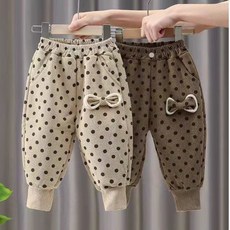女童加絨褲子鼕季一體絨2024新款小童收腳波點外穿加厚女寶寶衛褲