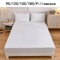 단색 소프트 핏 시트 탄성 밴드 침대 매트리스 커버 싱글 더블 세트 폴리에스터 베개 없음 120 cm 150 180cm, 90x200x27cm, white