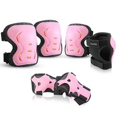 Boruizhen 어린이 및 성인/청소년 무릎 및 팔꿈치 패드 손목 보호대 포함 3 in 1 보호 장비 세트 스케이트보드 사이클링 BMX 자전거 스쿠터 스케이트, 2-핑크