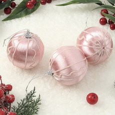 이로운 크리스마스 트리 장식볼 3p세트 8cm 실키웨이브 오너먼트 파티 데코 성탄절 가랜드 소품, 3개, 핑크
