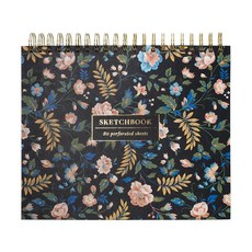 FRINGE 프린지 Studio 다크 플로럴 라지 나선형 스케치북 - 27.9 x 22.9cm(11 x 9인치) 하드커버 아티스트 드로잉 패드 천공 시트 80장 (530345, FRINGE 프린지 Studio 다크 플로럴 라지 나선