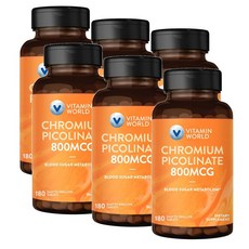비타민월드 크롬 피콜리네이트 800mcg Vitamin World Chromium Picolinate, 6개, 180정