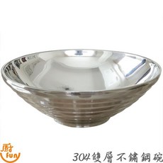 廚 fun 304不鏽鋼拉麵碗，雙層隔熱防燙設計，居家餐廚實用碗具, 1個, 304螺紋拉麵碗【砂光】16cm