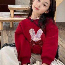 【洁白】女童加絨重工訂珠衛衣冬裝2026兒童新年款 上衣 女寶寶喜慶過年服